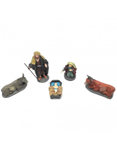 Tradineur - Set de 5 figuras del nacimiento para Belén navideño, marmolina, José, María, niño Jesús, buey y mula, adornos, peseb