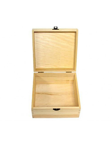 Caja de madera cuadrada con cierre metálico 6 x 12,3 x 12,3 cm, cajita, cofre con tapa para decorar y guardar objetos de valor,