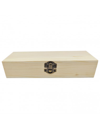 Tradineur - Caja de madera alargada con cierre metálico, madera natural, almacenaje joyas, manualidades, decoración - 19,8 x 6,3