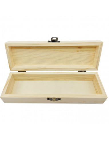 Tradineur - Caja de madera alargada con cierre metálico, madera natural, almacenaje joyas, manualidades, decoración - 19,8 x 6,3