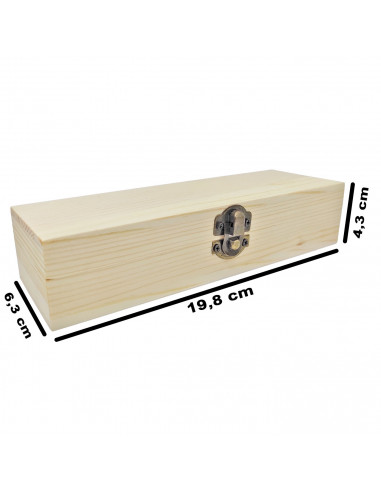 Tradineur - Caja de madera alargada con cierre metálico, madera natural, almacenaje joyas, manualidades, decoración - 19,8 x 6,3