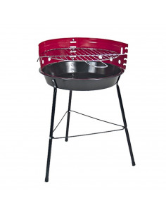 Barbacoa de Hierro Redonda, Color Rojo y Negro, de 33 cm de diámetro y 53 cm de Altura. Parrilla Especial para carbón para Reali
