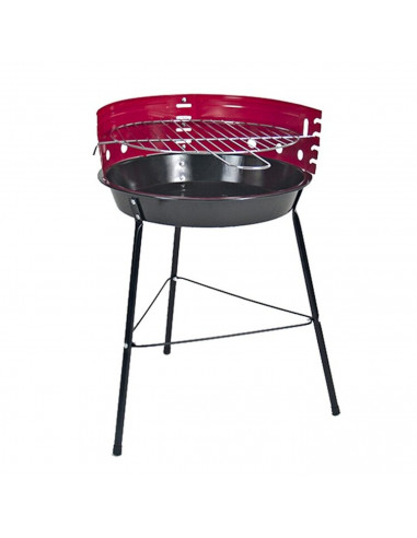 Barbacoa de Hierro Redonda, Color Rojo y Negro, de 33 cm de diámetro y 53 cm de Altura. Parrilla Especial para carbón para Reali