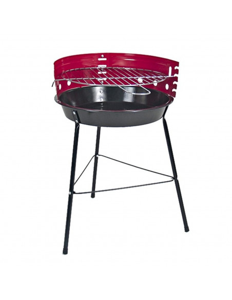 Barbacoa de Hierro Redonda, Color Rojo y Negro, de 33 cm de diámetro y 53 cm de Altura. Parrilla Especial para carbón para Reali