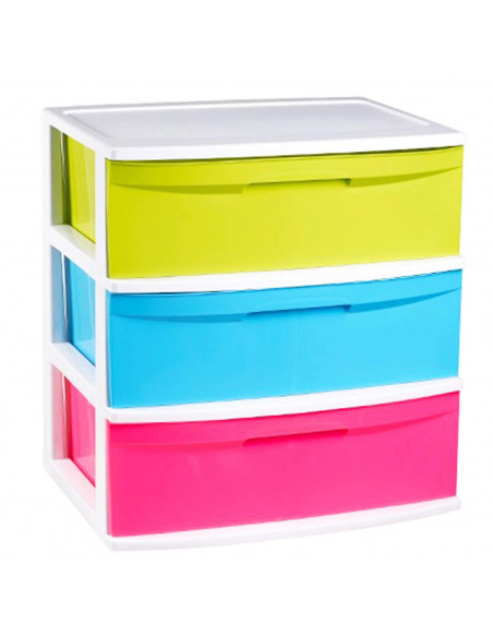 Cajonera Nilo de plástico 3 cajones, Estructura blanco cajones de multicolores aleatorio, 3 cajónes diferentes para distinguir f Cajonera Nilo de plástico 3 cajones, Estructura blanco cajones de multicolores aleatorio, 3 cajónes diferentes para distinguir f