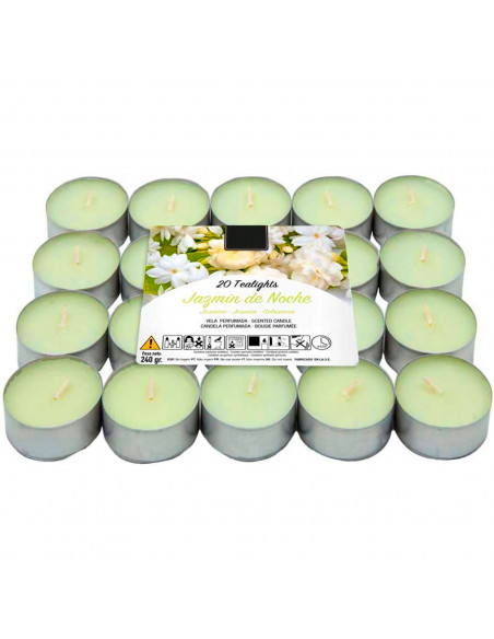 Tradineur - Set de 20 velas de té con aroma, tealights perfumadas, tiempo de combustión: 4,5 horas, decoración del hogar (Jazmín