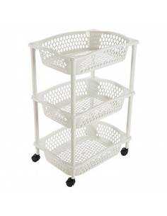 Tradienur - Carrito verdulero modelo HG de plástico con 3 cestas y ruedas, portaobjetos, organizador de alimentos, cocina (Marfi