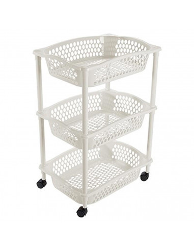 Tradienur - Carrito verdulero modelo HG de plástico con 3 cestas y ruedas, portaobjetos, organizador de alimentos, cocina (Marfi