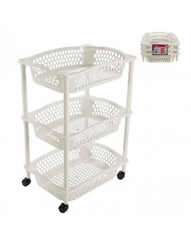 Tradienur - Carrito verdulero modelo HG de plástico con 3 cestas y ruedas, portaobjetos, organizador de alimentos, cocina (Marfi