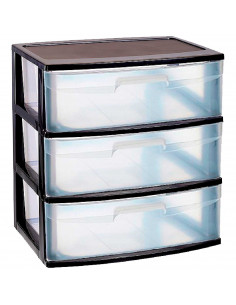 Tradineur - Cajonera de organización Nilo - Ideal para el hogar o el trabajo - Fabricación en plástico - 3 Cajones translucido