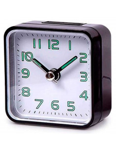 Tradineur - Reloj despertador clásico de plástico, alarma sonora, botón de apagado, funcionamiento con pila AA, 5,7 x 5,5 x 2,8