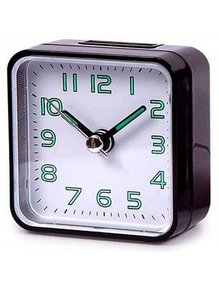 Tradineur - Reloj despertador clásico de plástico, alarma sonora, botón de apagado, funcionamiento con pila AA, 5,7 x 5,5 x 2,8