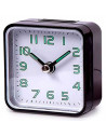 Tradineur - Reloj despertador clásico de plástico, alarma sonora, botón de apagado, funcionamiento con pila AA, 5,7 x 5,5 x 2,8