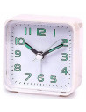 Tradineur - Reloj despertador clásico de plástico, alarma sonora, botón de apagado, funcionamiento con pila AA, 5,7 x 5,5 x 2,8