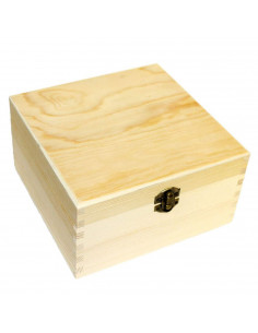 Caja de madera cuadrada con cierre metálico 8 x 15,3 x 15,3 cm, cajita, cofre con tapa para decorar y guardar objetos de valor,
