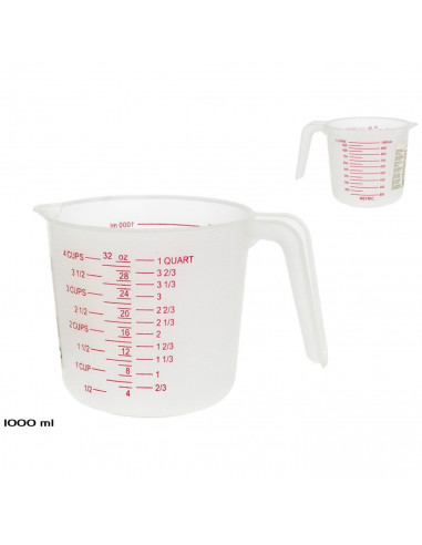 Tradineur - Jarra medidora de plástico, recipiente para medir alimentos líquidos y sólidos, cocina y repostería, transparente, 1