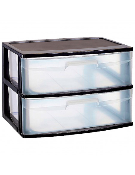 Tradineur - Cajonera de organización Nilo - Ideal para el hogar o el trabajo - Fabricación en plástico - 2 Cajones translucido Tradineur - Cajonera de organización Nilo - Ideal para el hogar o el trabajo - Fabricación en plástico - 2 Cajones translucido