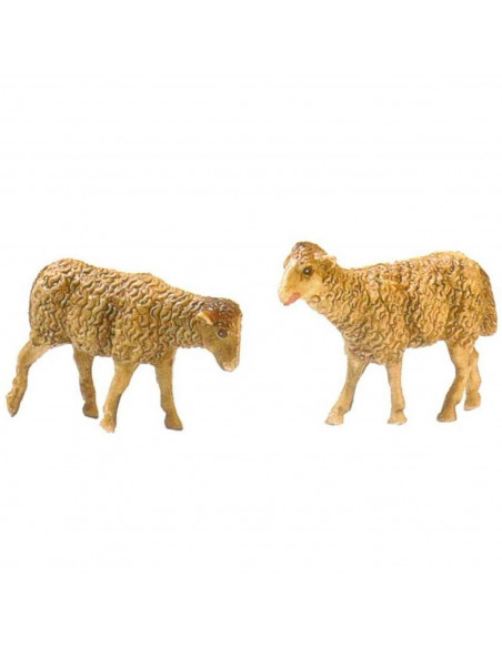 Tradineur - Pack de 2 corderos de durexina para Belén, figuras decorativas de animales para nacimiento, adorno artesano, pesebre Tradineur - Pack de 2 corderos de durexina para Belén, figuras decorativas de animales para nacimiento, adorno artesano, pesebre