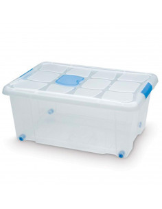 Tradineur - Caja de plástico transparente de 27 x 56,5 x 39,5 cm, con capacidad de 36 litros, Contenedor de plástico para almace
