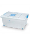 Tradineur - Caja de plástico transparente de 27 x 56,5 x 39,5 cm, con capacidad de 36 litros, Contenedor de plástico para almace