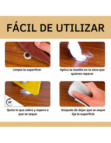 Tradineur - Masilla de relleno para madera, pasta tapagrietas, lista para usar, reparación de fisuras, agujeros en muebles, uso