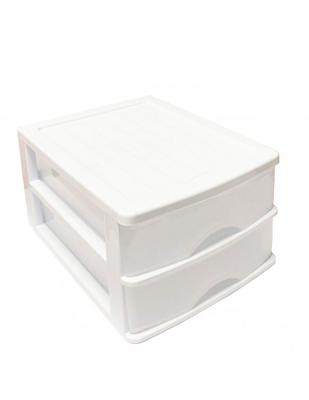 Tradineur - Cajonera de color blanco de sobremesa 2 cajones de 17,5 x 26 x 35 cm, Cajonera plástico 2 cajones para mesa multiuso Tradineur - Cajonera de color blanco de sobremesa 2 cajones de 17,5 x 26 x 35 cm, Cajonera plástico 2 cajones para mesa multiuso