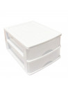Tradineur - Cajonera de color blanco de sobremesa 2 cajones de 17,5 x 26 x 35 cm, Cajonera plástico 2 cajones para mesa multiuso