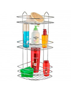 Tradineur - Estantería de baño metálica para esquina, 3 niveles, rinconera de ducha para colgar pared, esquinera, organizador de