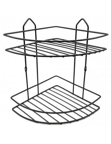 Tradineur - Estantería de baño metálica para esquina, 2 niveles, rinconera de ducha para colgar pared, esquinera, organizador de
