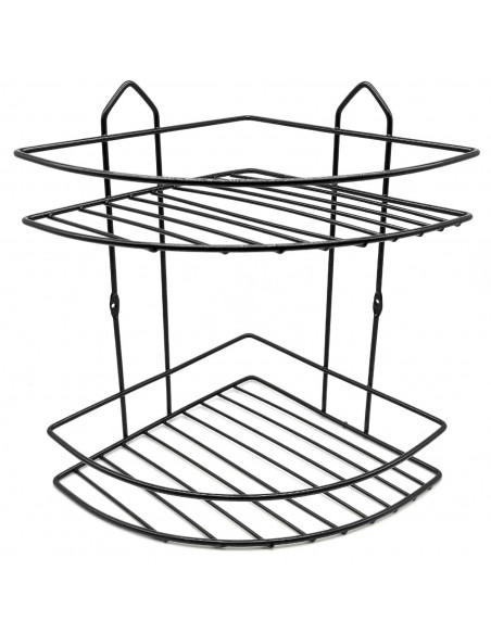 Tradineur - Estantería de baño metálica para esquina, 2 niveles, rinconera de ducha para colgar pared, esquinera, organizador de