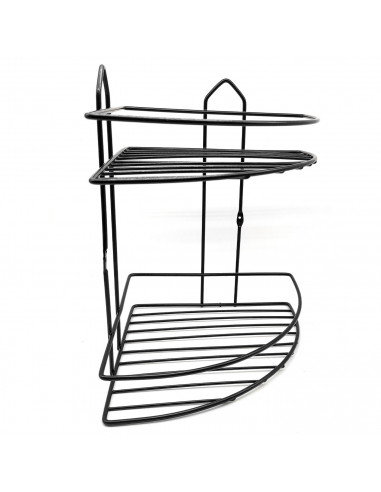 Tradineur - Estantería de baño metálica para esquina, 2 niveles, rinconera de ducha para colgar pared, esquinera, organizador de