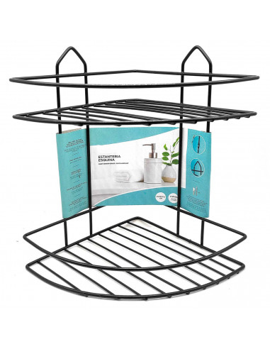 Tradineur - Estantería de baño metálica para esquina, 2 niveles, rinconera de ducha para colgar pared, esquinera, organizador de