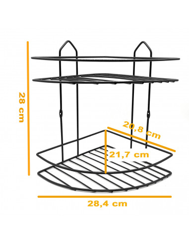 Tradineur - Estantería de baño metálica para esquina, 2 niveles, rinconera de ducha para colgar pared, esquinera, organizador de