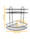 Tradineur - Estantería de baño metálica para esquina, 2 niveles, rinconera de ducha para colgar pared, esquinera, organizador de
