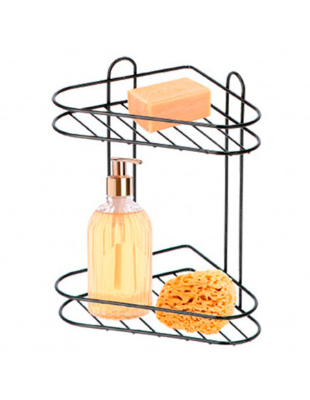 Tradineur - Estantería de baño de metal para esquina, 2 niveles, rinconera de ducha para colgar pared, esquinera, organizador de