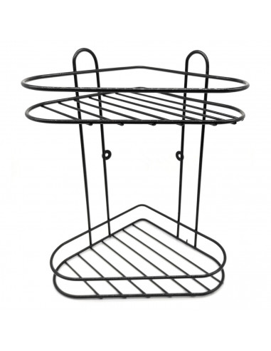 Tradineur - Estantería de baño de metal para esquina, 2 niveles, rinconera de ducha para colgar pared, esquinera, organizador de