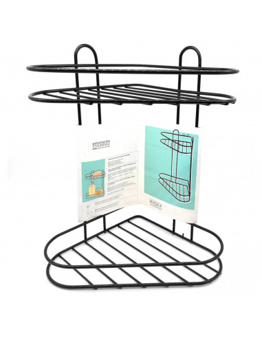 Tradineur - Estantería de baño de metal para esquina, 2 niveles, rinconera de ducha para colgar pared, esquinera, organizador de