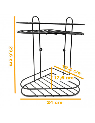 Tradineur - Estantería de baño de metal para esquina, 2 niveles, rinconera de ducha para colgar pared, esquinera, organizador de