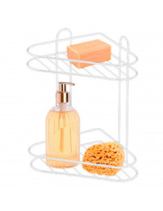 Tradineur - Estantería de baño para esquina, metal, 2 niveles, rinconera de ducha para colgar pared, esquinera, organizador de p