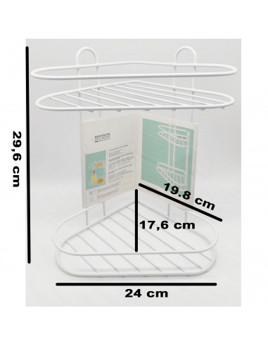 Tradineur - Estantería de baño para esquina, metal, 2 niveles, rinconera de ducha para colgar pared, esquinera, organizador de p