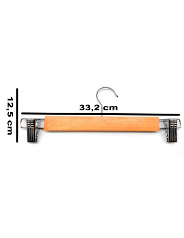 Tradineur - Pack de 3 perchas de madera con pinzas metálicas para pantalones, perchas para ropa, faldas, ahorro de espacio, anti