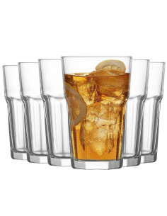 Tradineur - Set de 6 vasos altos de cristal "Aras", clásicos, base gruesa, resistentes, aptos para lavavajillas, refrescos, agua
