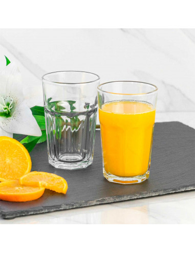 Tradineur - Set de 6 vasos altos de cristal "Aras", clásicos, base gruesa, resistentes, aptos para lavavajillas, refrescos, agua