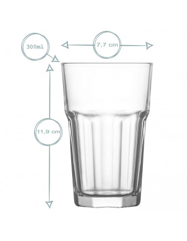 Tradineur - Set de 6 vasos altos de cristal "Aras", clásicos, base gruesa, resistentes, aptos para lavavajillas, refrescos, agua