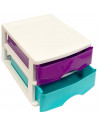 Tradineur - Cajonera de sobremesa 2 cajones de color surtido de 17,5 x 26 x 35 cm, Cajonera plástico 2 cajones para mesa multius