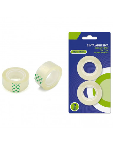 Tradineur - Pack de 2 rollos de celo, cinta adhesiva transparente, reparación, sellado, uso general en oficina, colegio, hogar,