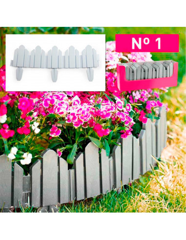 Tradineur - Valla de plástico decorativa de jardín - Borde para cespéd, plantas, flores, decoración de exterior - N.º 1 - 25 x 6