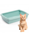 Tradineur - Arenero para gatos con pala, bandeja higiénica con borde alto extraíble, gatera, caja de arena higiénica, 47 x 31 x