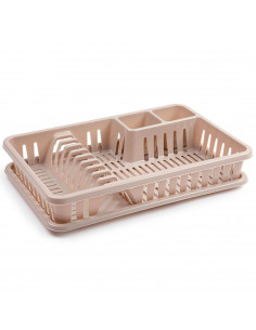 Tradineur - Escurreplatos rectangular de plástico "Venezia" con bandeja antigoteo, escurridor, soporte, organizador vajilla, coc