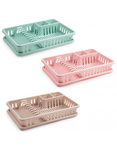 Tradineur - Escurreplatos rectangular de plástico "Venezia" con bandeja antigoteo, escurridor, soporte, organizador vajilla, coc